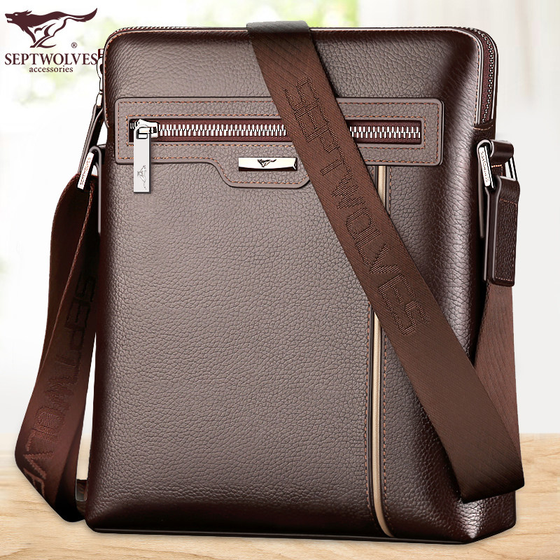 Septwolves men's bag shoulder messenger bag men's bag backpack leather business briefcase men's shoulder bag 2022 tide
