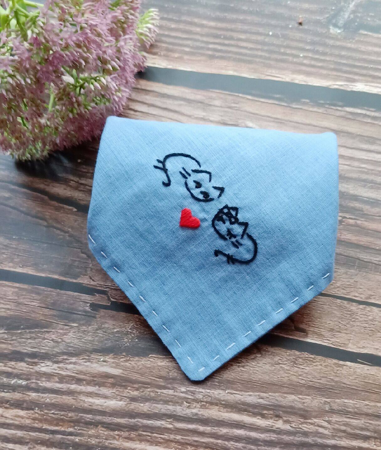 Couple's Cat-Themed Handmade Embroidered Vintage-Style Handkerchief DIY Kit. Finished Product as a Gift for Boyfriend or Girlfriend