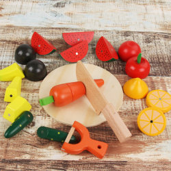 Genuine baby wooden fruits and vegetables are cut to see cut music magnetic cutting fruit toys children to simulate home