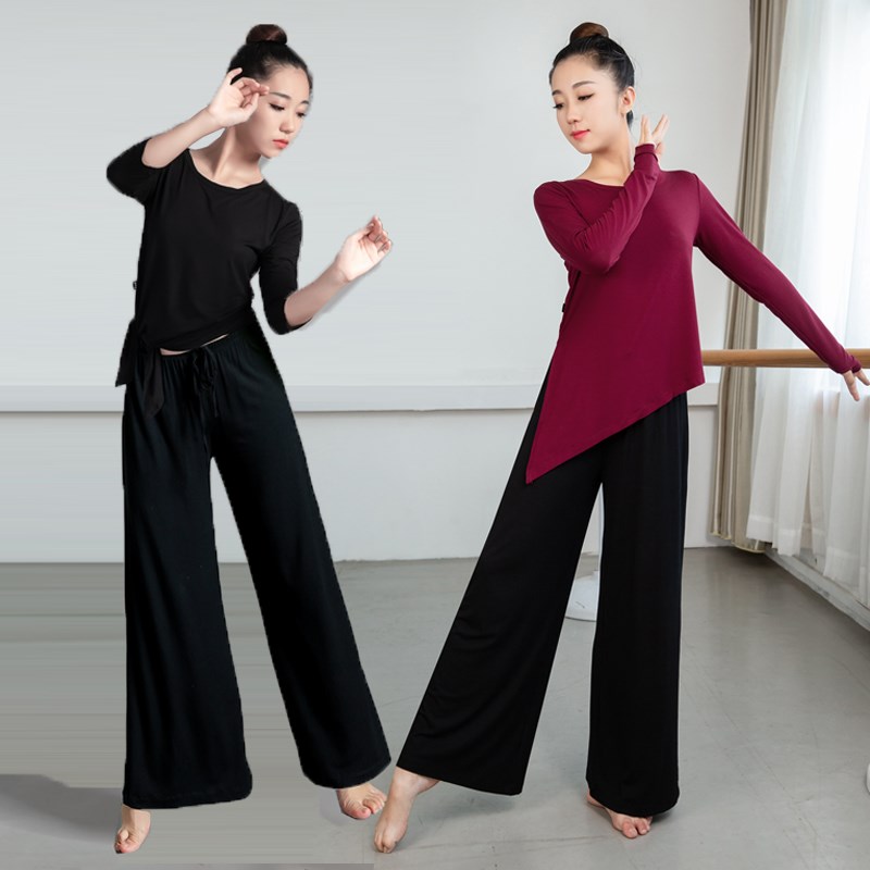 Dance clothing practice clothes women's top spring and summer long-sleeved modal classical dance body modern dance wide-leg pants set~