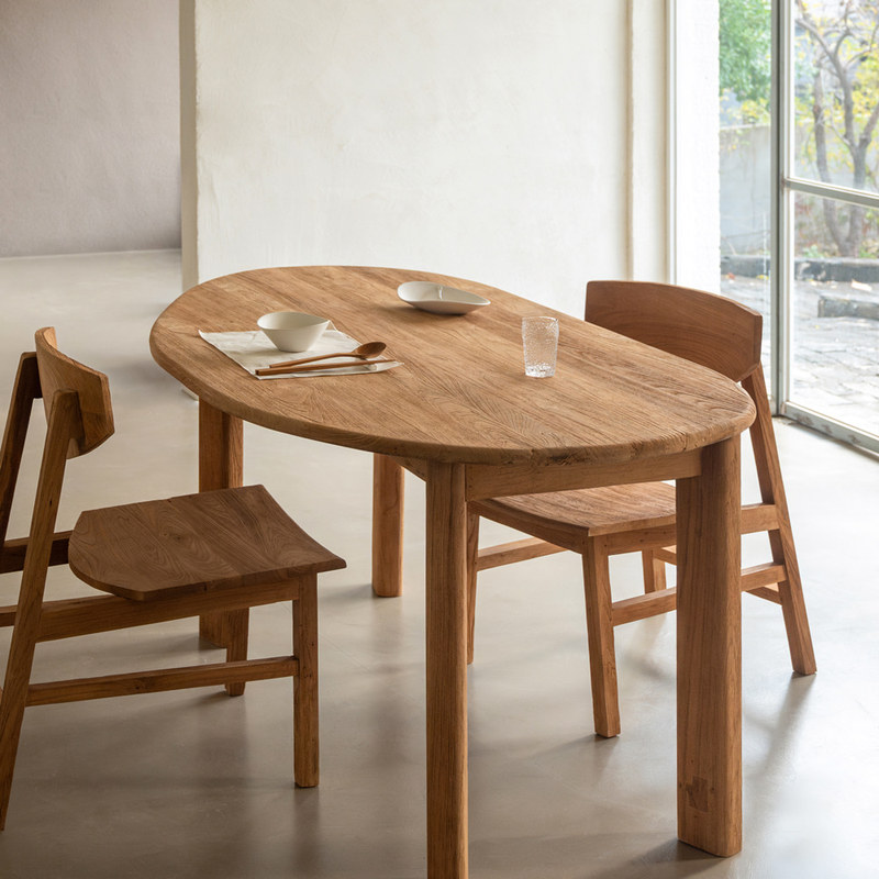 Pure Solid Wood Oval Dining Table Office Desk Antique Style Teak Wabi Sabi Computer Desk Simple Long Workbench