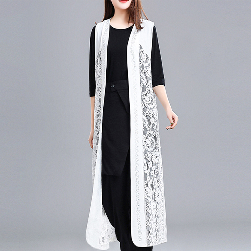 Retro Vest for Women Spring & Fall 2026 New Loose Mid-Length Lace Shawl Sleeveless Cut Out Cardigan Vest