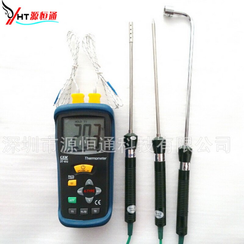 High-precision double input digital display thermometer with L-type solid tip liquid gas high temperature probe set