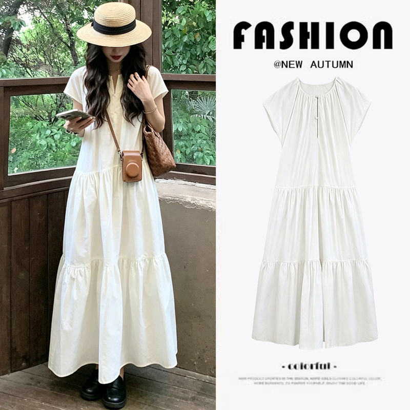 Maternity Dress 2026 New Style French Loose Fit Covers Belly Without Showing Pregnancy White Spliced Long Dress Summer Maternity Dress Maternity Dress 2026 New Style French Loose Fit Covers Belly Without Showing Pregnancy White Spliced Long Dress Summer Maternity Dress