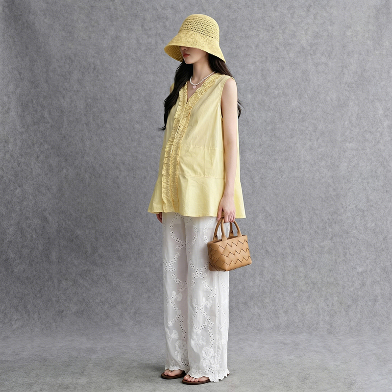 Maternity Summer Suit 2026 New Casual Loose Ruffled Patchwork Sleeveless Top Lace Wide-Leg Pants Two-Piece Set Maternity Summer Suit 2026 New Casual Loose Ruffled Patchwork Sleeveless Top Lace Wide-Leg Pants Two-Piece Set