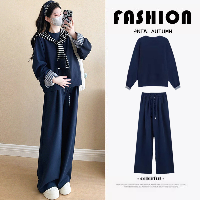 Maternity Spring Suit, Fashionable, Stylish, Casual, Loose, Belly-Covering, Large Size, Round Neck Sweatshirt, Spring and Autumn Two-Piece Set