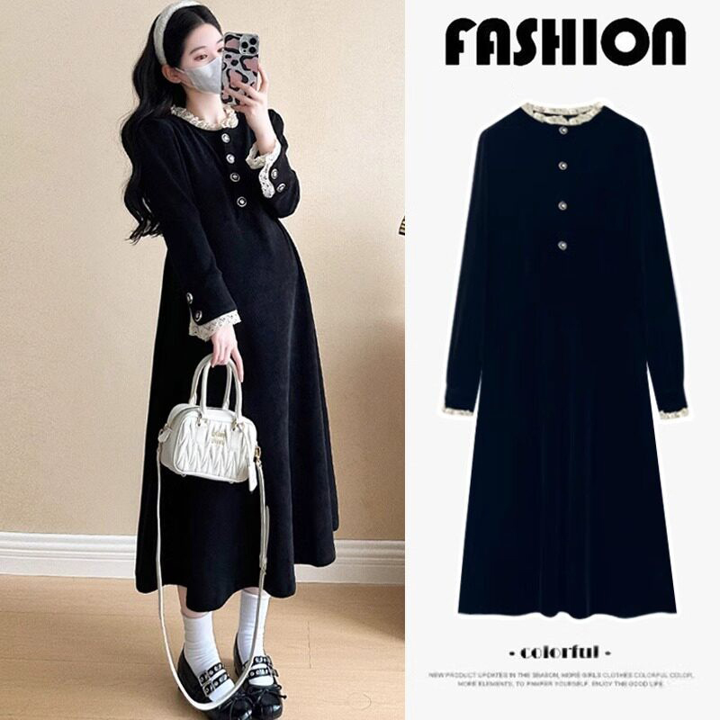 Maternity Autumn and Winter Dress 2026 New Fashion French Hepburn Style Lace Splicing Little Black Dress Autum Maternity Dress Maternity Autumn and Winter Dress 2026 New Fashion French Hepburn Style Lace Splicing Little Black Dress Autum Maternity Dress