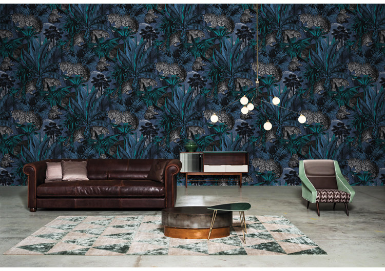 Retro European wallpaper blue dark wallpaper jungle leopard mural whole hotel bar decoration art wall covering
