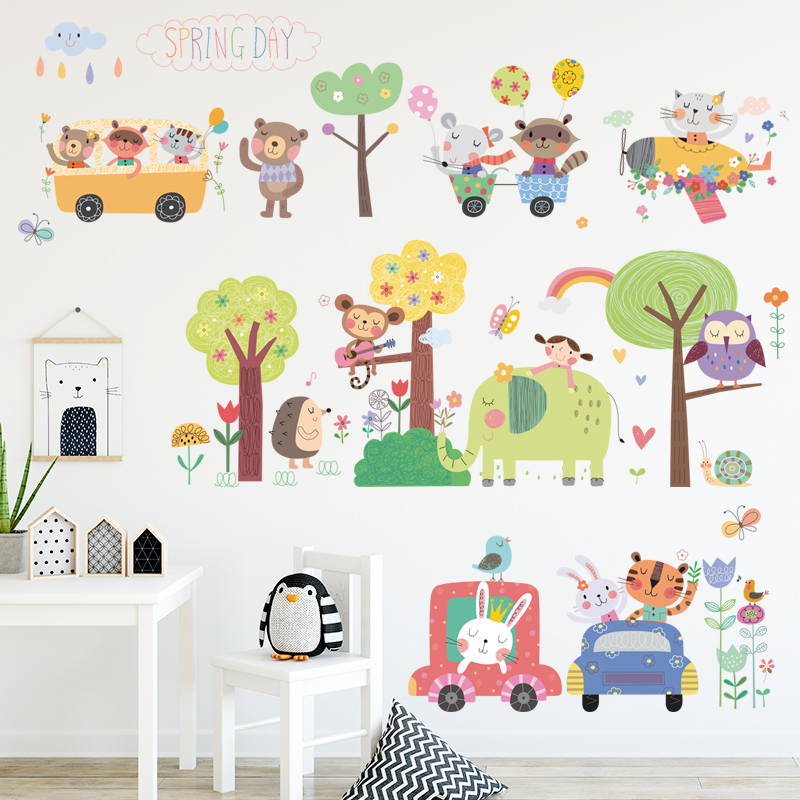 Cartoon Wall Sticker Children Room Decoration 3d Stereocute Creative Arrangement Room Baby Baby Early Teach Wall Stickup Cartoon Cartoon Self-Stick Paper Wardrobe Door Wall Paper Bedroom Dress Costume Wall Painting-Taobao