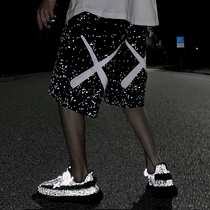 TORDNA Summer Star Shorts Mens Loose Hip Hop Tide Fashion Couple Clothes Reflective Tide Pants