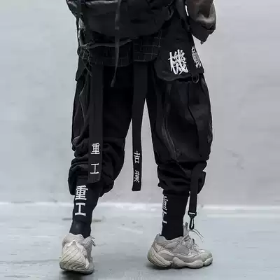 The funeral Department Jiye heavy industry men's and women's big pocket overalls pants ribbon Tide men's function tooling style hip hop loose