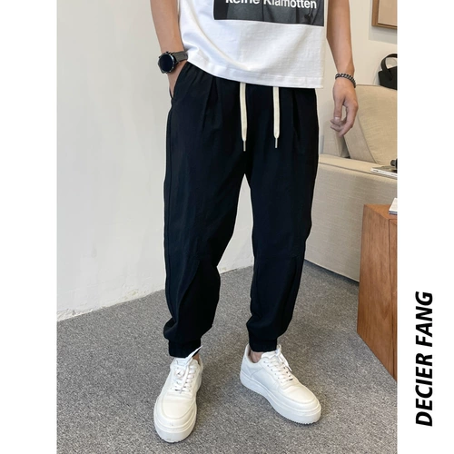 Летние тонкие черные мужские штаны для отдыха, оверсайз