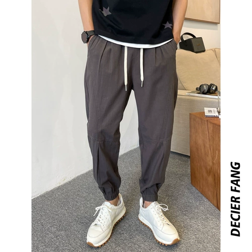 Летние тонкие черные мужские штаны для отдыха, оверсайз