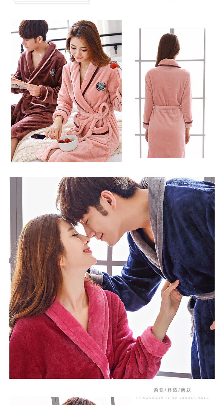 Áo choàng tắm mùa đông flannel áo ngủ nữ mùa đông dày dễ thương cộng với đoạn dài ấm áp có thể mặc dịch vụ lông cừu san hô váy ngủ nam 