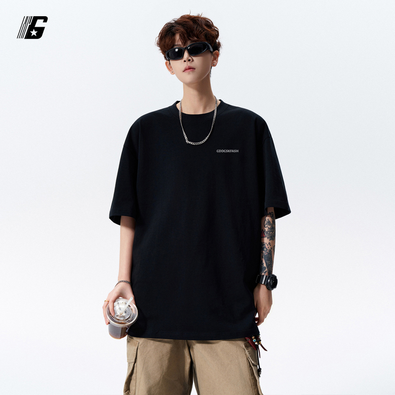 Gddgsk American-Style Heavyweight Trendy Brand Short-Sleeve T-Shirt for Men, Loose and Versatile Half-Sleeve Pure Cotton Couple Style Cool and Handsome T-Shirt