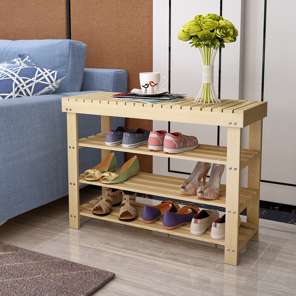 Solid Wood Multi Layer Shoe Rack For Shoe Stool Shoe Cabinet