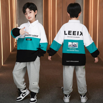Boys autumn suit children spring and autumn 2021 New China big childrens autumn boys polo shirt two-piece foreign gas