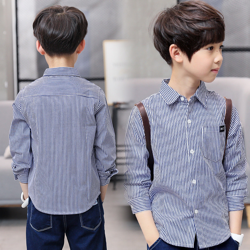 Boy Spring Dress Shirt Foreign Pie Children 2022 New CUHK Boy Boy Shirt Spring Autumn Thin blouses jacket handsome