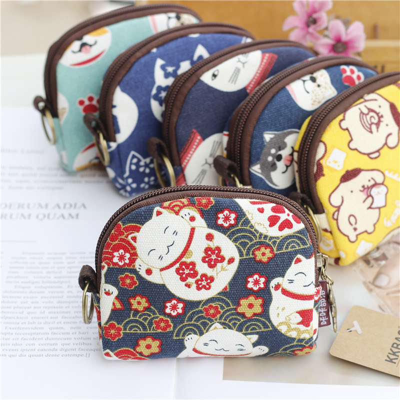 Japanese new mini coin purse female short cute canvas small bag student coin bag fabric coin purse