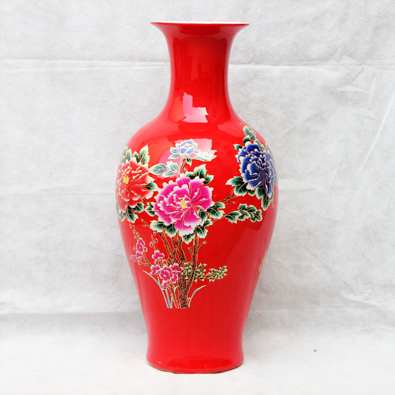 Rich aj34 jingdezhen ceramics red flowers open China vase landed a large sitting room porch place ornament