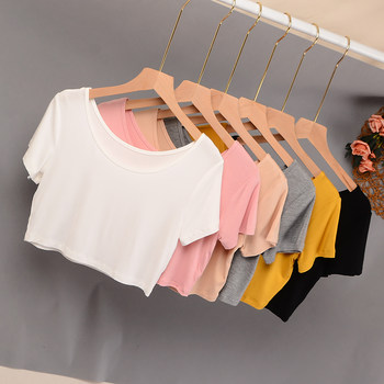 Modal Half-Length Base Shirt, Solid Color Short Top, Round Neck, Crop Top, T-Shirt for Women, Short-Sleeved, Half-Length Inner Wear, Plus Size