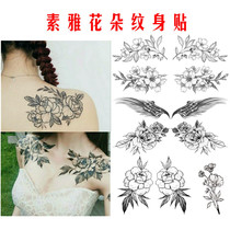 Net red with collarbone tattoo wings flowers plain black and white waterproof stickers female simple