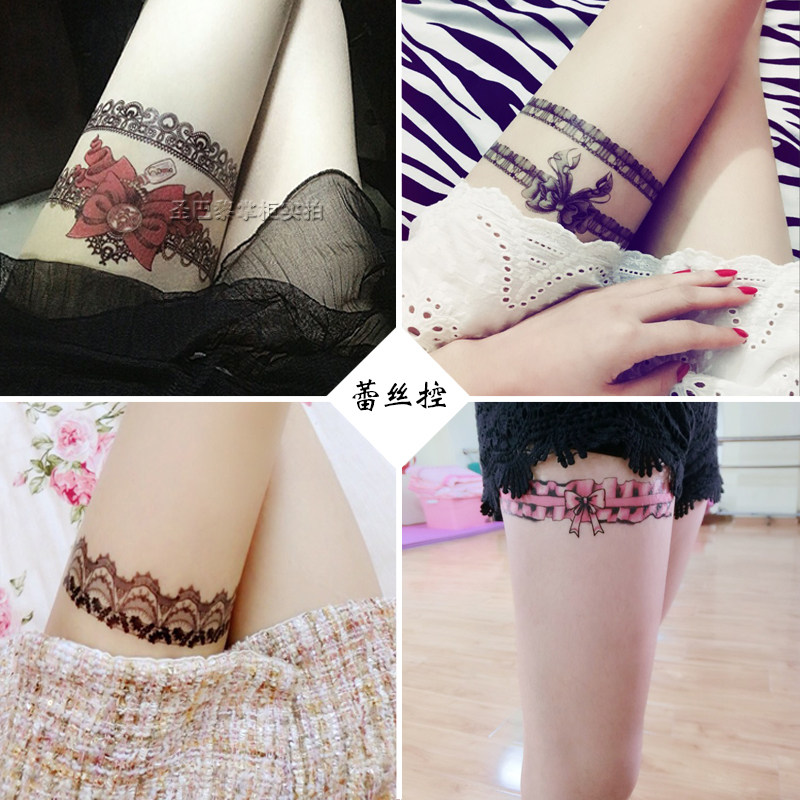 Sexy Thigh Black Lace Side Tattoo Sticker Waterproof Female Persistent Emulation Korea Cute Butterfly Knot Leg Ring Arm-Taobao