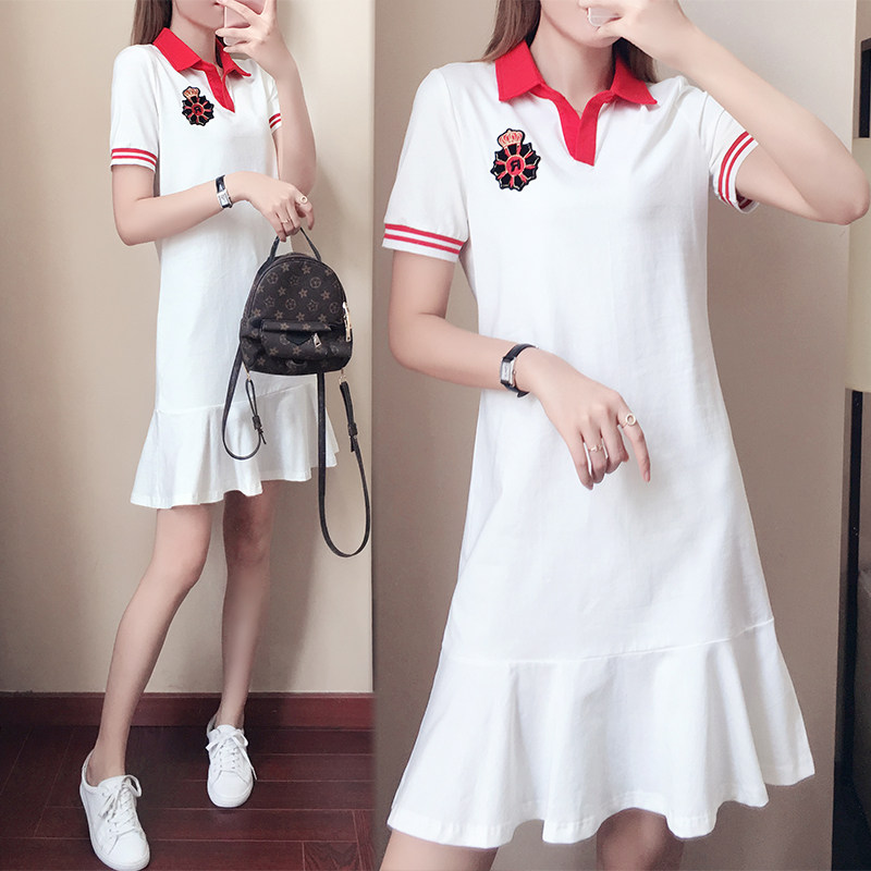 Tide brand polo-neck dress women's 2020 summer new waist slim casual short-sleeved fishtail skirt