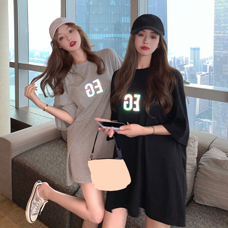 Tide brand 2021 summer net red large version T-shirt women's short-sleeved ins loose Korean version mid-length bottoms disappear pure cotton