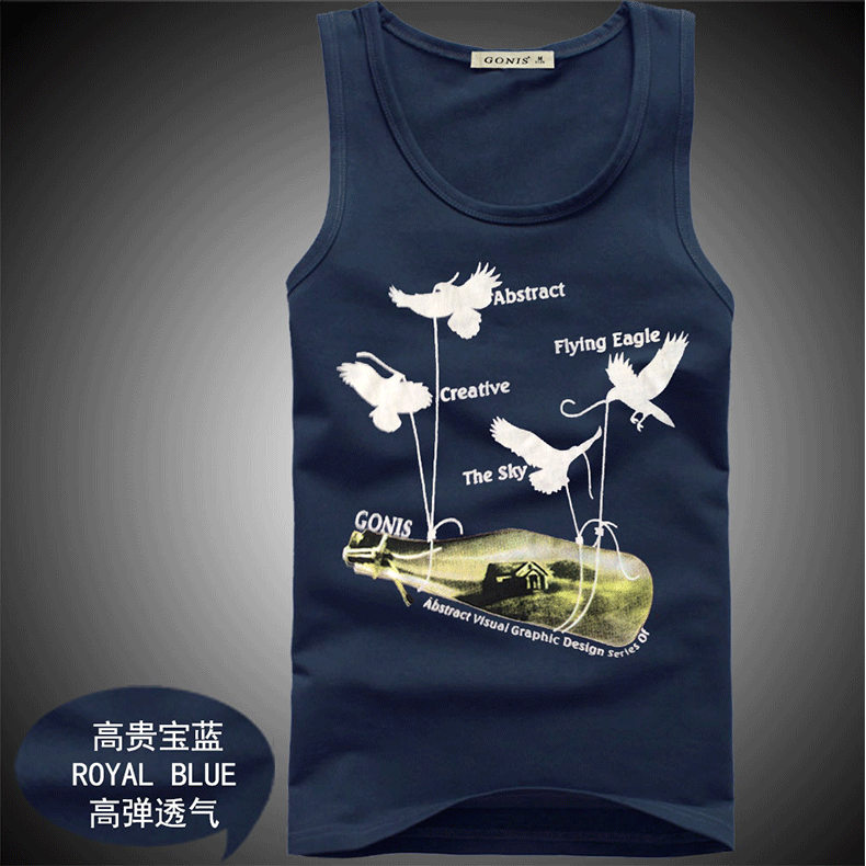 Phiên bản tiếng Hàn mới của áo cổ tròn in graffiti nam vest cotton thấm mồ hôi vest thể thao bó sát nam ao the thao