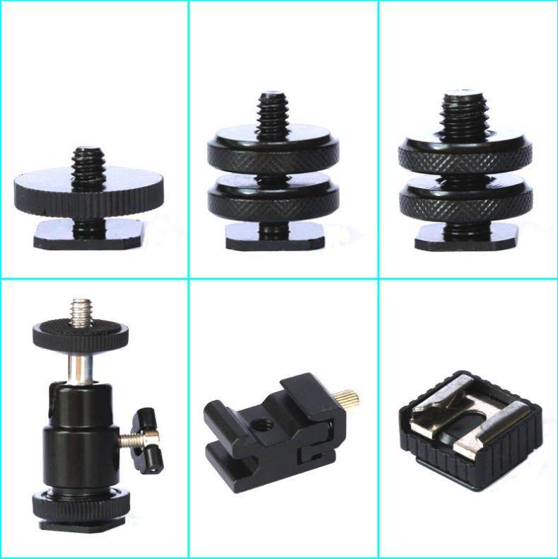 DSLRカメラ用ホットシューマウント延長アダプター（3/8インチネジから1/4インチネジのコールドシューマウントへ）、フラッシュヘッドホンホルダー
