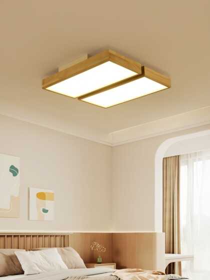 Natural Wood Style Rectangular Ceiling Light for Living Room, Japanese-Style Solid Wood Tatami Dining Room and Bedroom Main Light, Guangdong Zhongshan Lighting Fixtures
