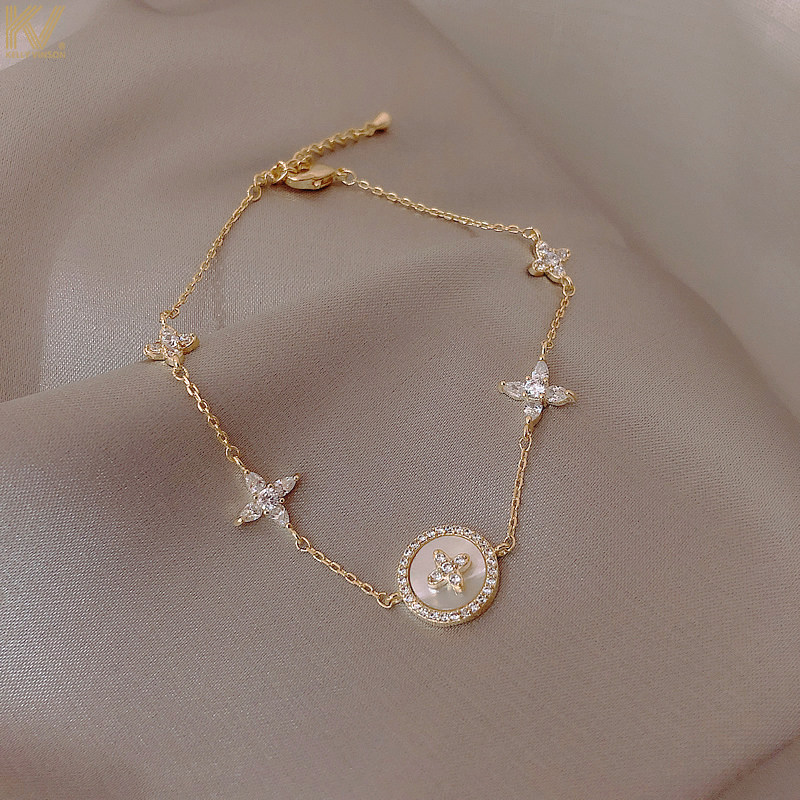 Hand chain Female micro-inlaid zircon plum cross light luxury high sense bracelet Net red hand chain ins niche design bracelet