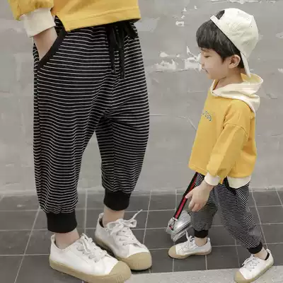 Baby boys' pants Autumn Tide 2021 new boy Hareen pants boys striped Korean knitted pipe pants