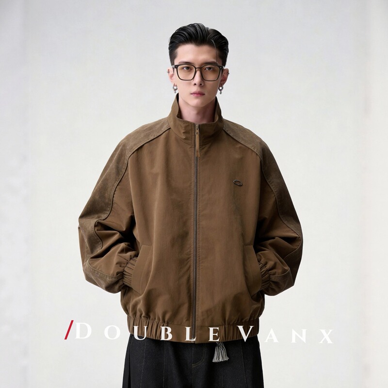 Stand Collar Patchwork Casual Jacket for Men, New Autumn Style, Relaxed Fit, High-End Sports Color-Blocking Fashion Coat, Urban Long-Sleeve