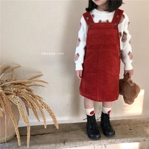 Childrens strap skirt autumn and winter 20 winter new suit Korean version of Western style fashionable girls corduroy strap skirt plus velvet