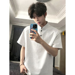 American-Style Cleanfit Henry Collar Short-Sleeve T-Shirt for Men, Summer Trendy Brand, Heavyweight High-End Feel, Regular Shoulder Polo Shirt Top