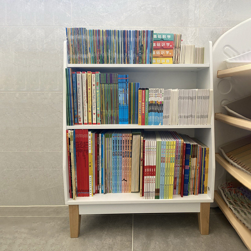 Children's bookshelf simple floor-to-ceiling solid wood bay window toy bookcase storage cabinet rack home picture book rack white