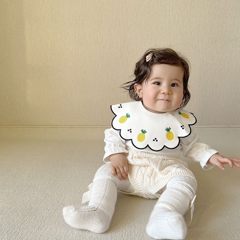 ins Han version new baby bib petal 360 swivel baby saliva towel pure cotton bib fake collar embroidered name