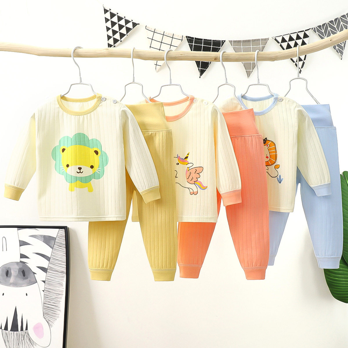 Children's autumn and winter jingshu cotton high waist autumn clothes suit 1-5 years old boys and girls