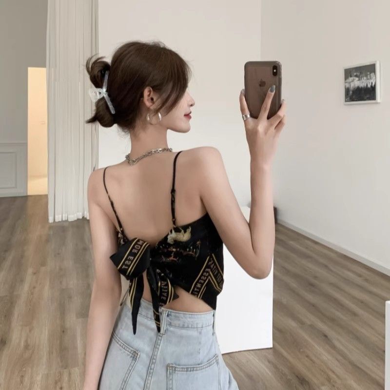 Sexy Backless Camisole with a Summer Bellyband-Style Strap Design, Unique Silk Scarf Tube Top for Women to Wear Outside