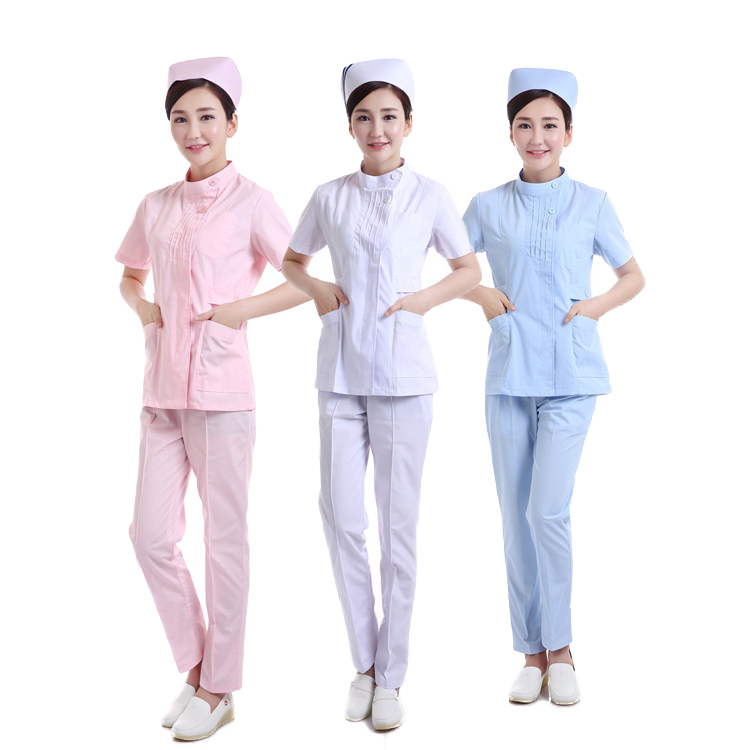 Round Upright Collar Nurse Suit Two-piece Suit Woman Long Sleeve White Blue Pink Winter Dress Dental Oral Doctor Clothing
