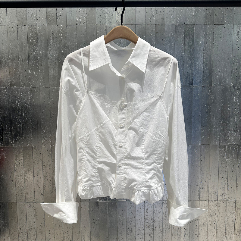 [Same Style as in the Mall] 2026 Autumn New Design Lace Patchwork Layered Short Shirt Top for Women