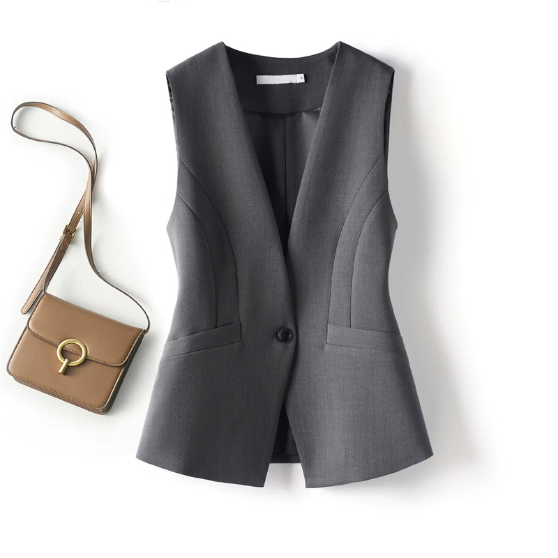 Gray High-End Suit Vest for Women, 2026 Spring New Style, Waist-Cinching, Slim-Fitting, Slimming Waistcoat