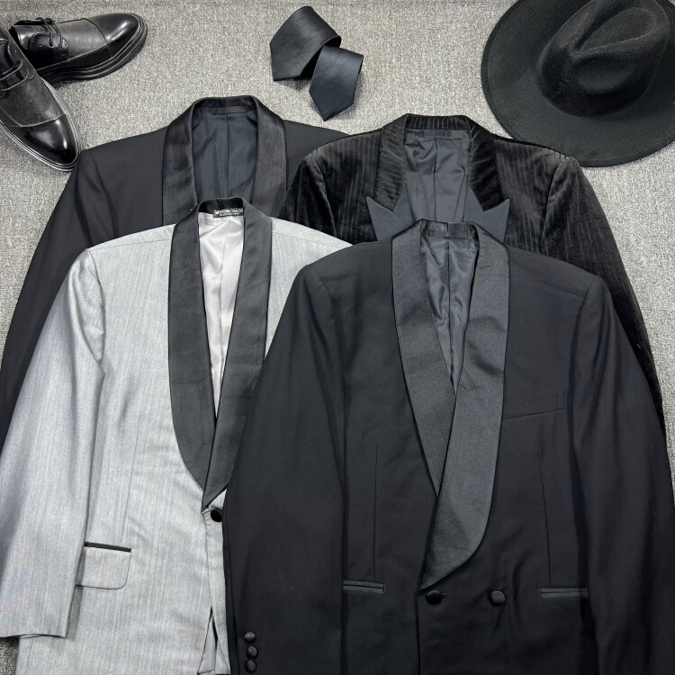 Vintage Japanese-Made Fashion Wedding Host Banquet Black Tailcoat Green Fruit Collar Suit Jacket Vintage Japanese-Made Fashion Wedding Host Banquet Black Tailcoat Green Fruit Collar Suit Jacket