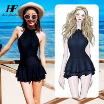 Hot spring swimsuit women cover their stomachs and show thinness 2021 new summer sexy fairy fan conservative student swimsuit ins net red section