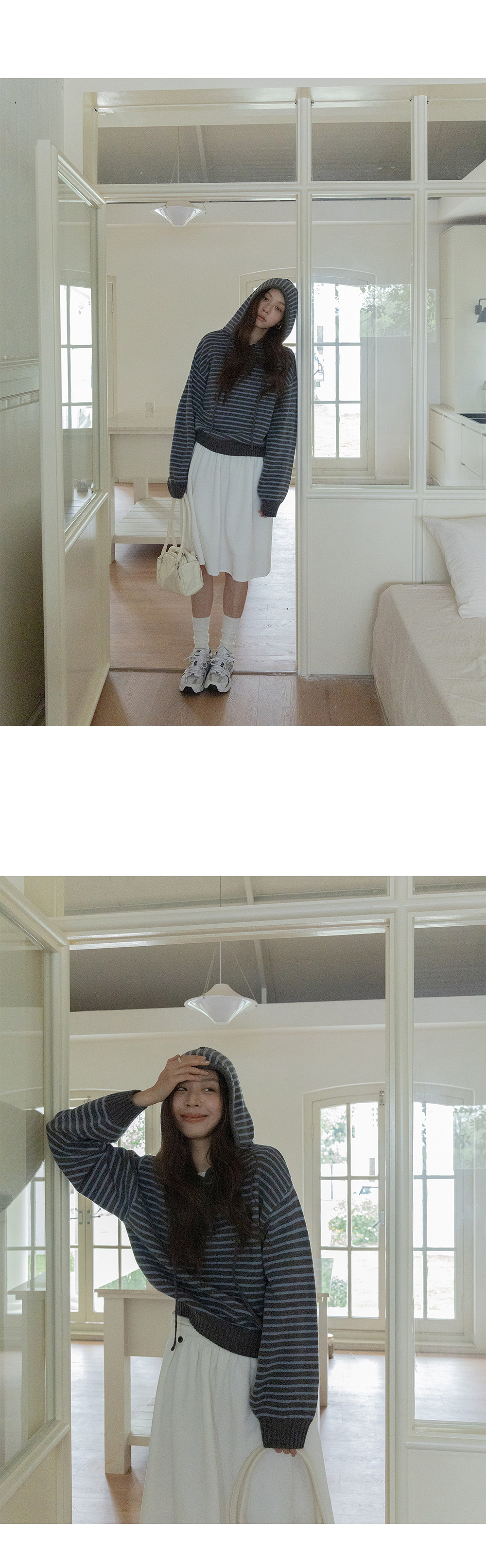 VNOOK женский свитер с капюшоном свободного кроя из шерсти в полоску универсальный весенний