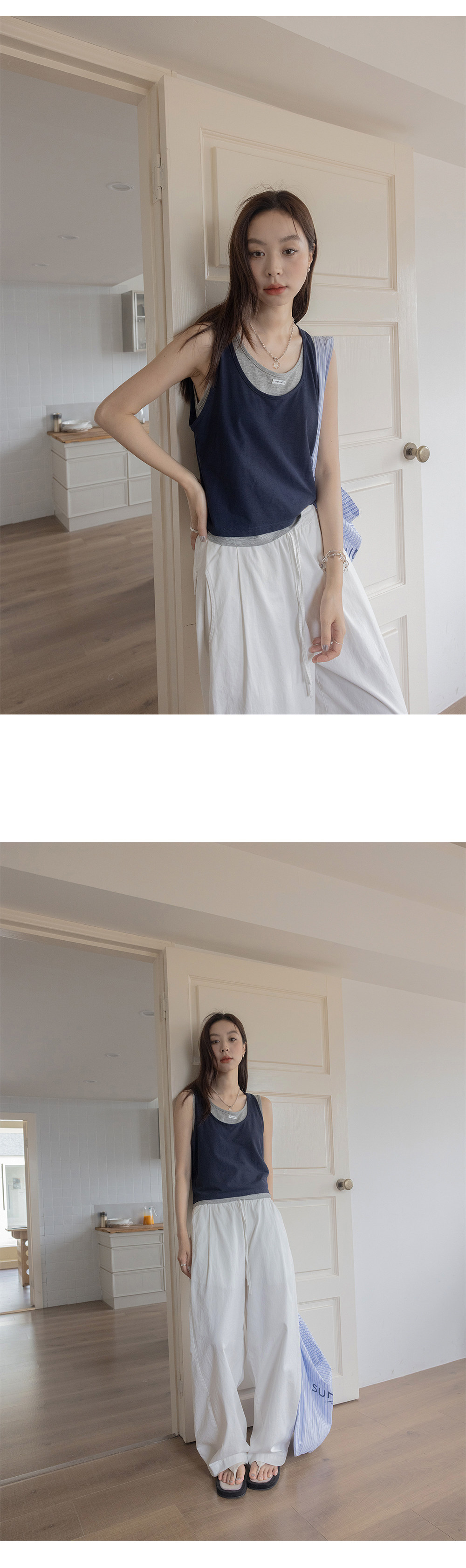 VNOOK женская майка на бретельях с U-образным вырезом и контрастной отделкой, легкая тонкая безрукавная футболка, комплект из двух предметов для летнего сезона