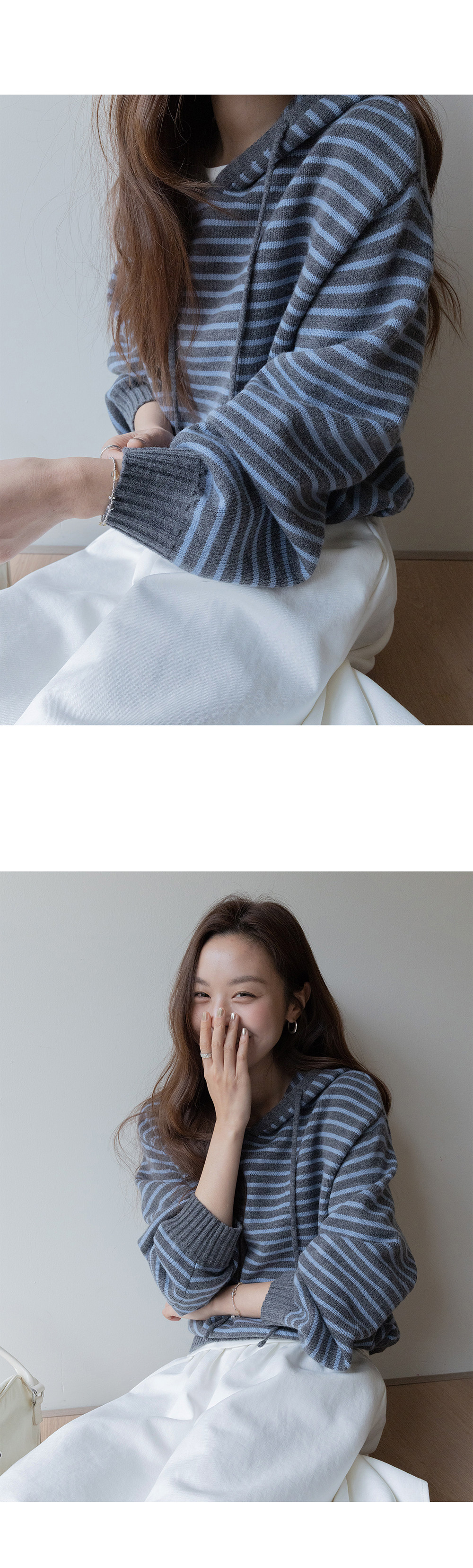 VNOOK женский свитер с капюшоном свободного кроя из шерсти в полоску универсальный весенний