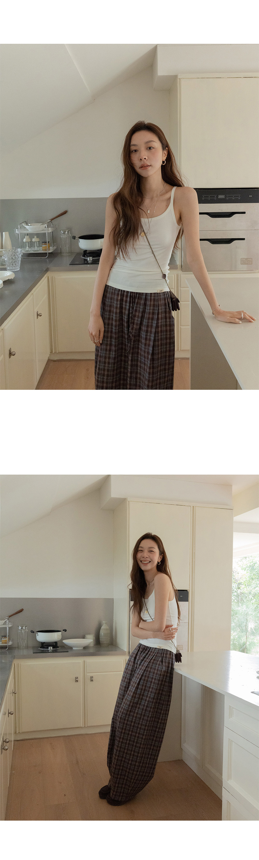 VNOOK женские широкие брюки из хлопка в клетку с эластичным поясом, весна 2026